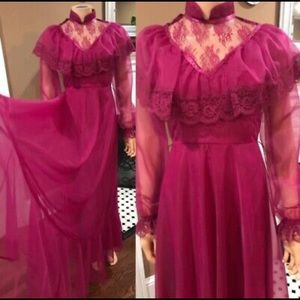 Vintage 1970s Victorian Style Ruffle Dress